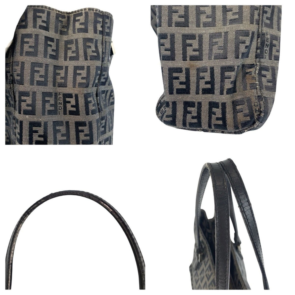 Fendi Zucchino Black Gray Canvas Leather Tote Shoulder — view 6