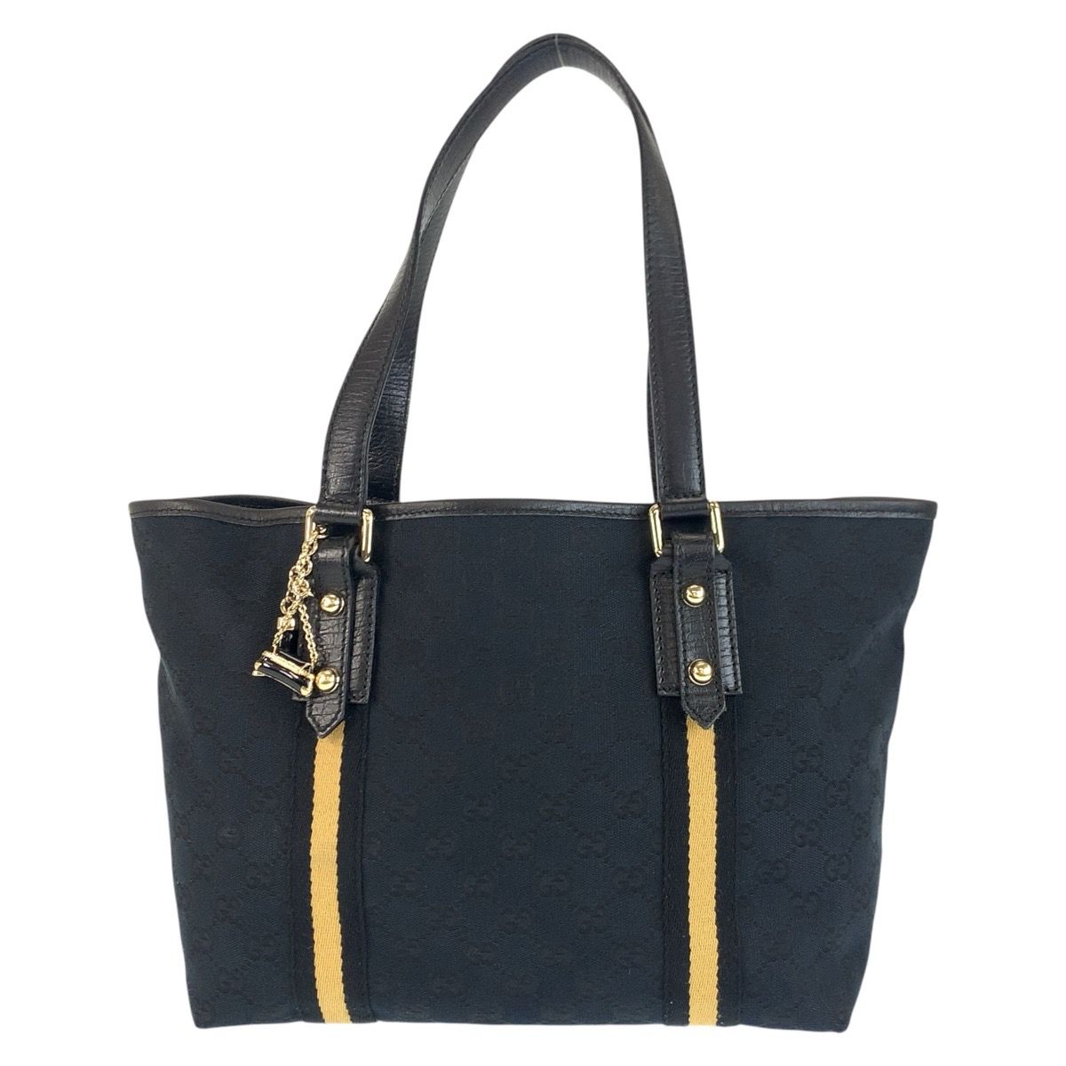Gucci Sherry Line Black Gold GG Canvas Tote Shoulder