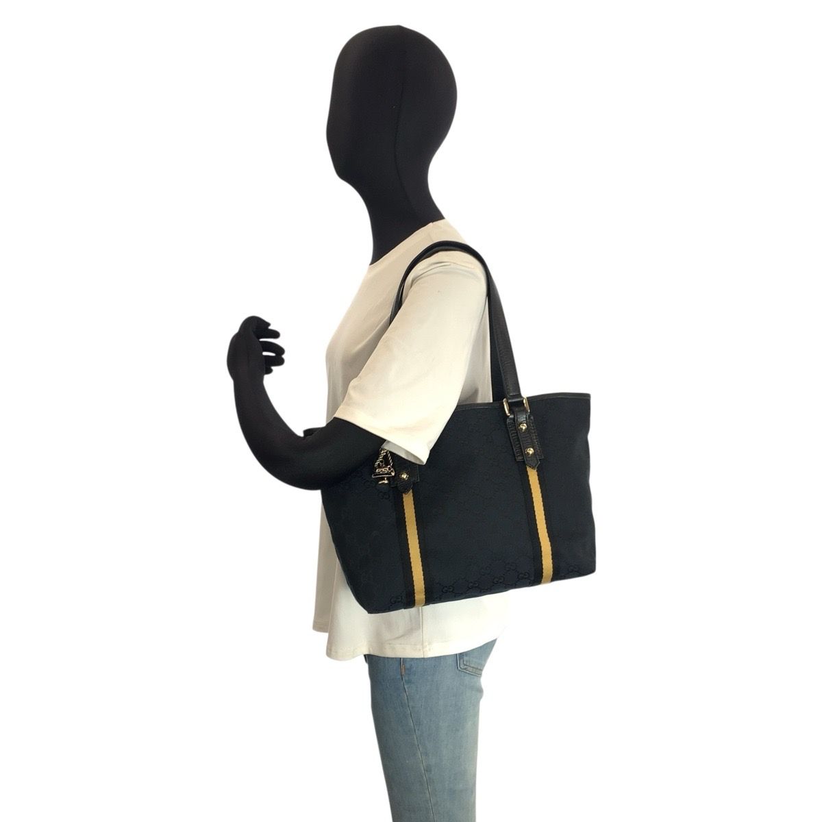 Gucci Sherry Line Black Gold GG Canvas Tote Shoulder — view 6