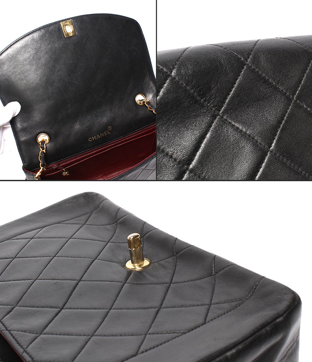 Chanel Chain Shoulder Bag Gold Single Flap Quilted Lambskin Diana 25 — view 9