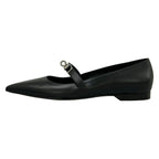 Hermes Flat Shoes 36 Kelly Buckle Black Silver Leather