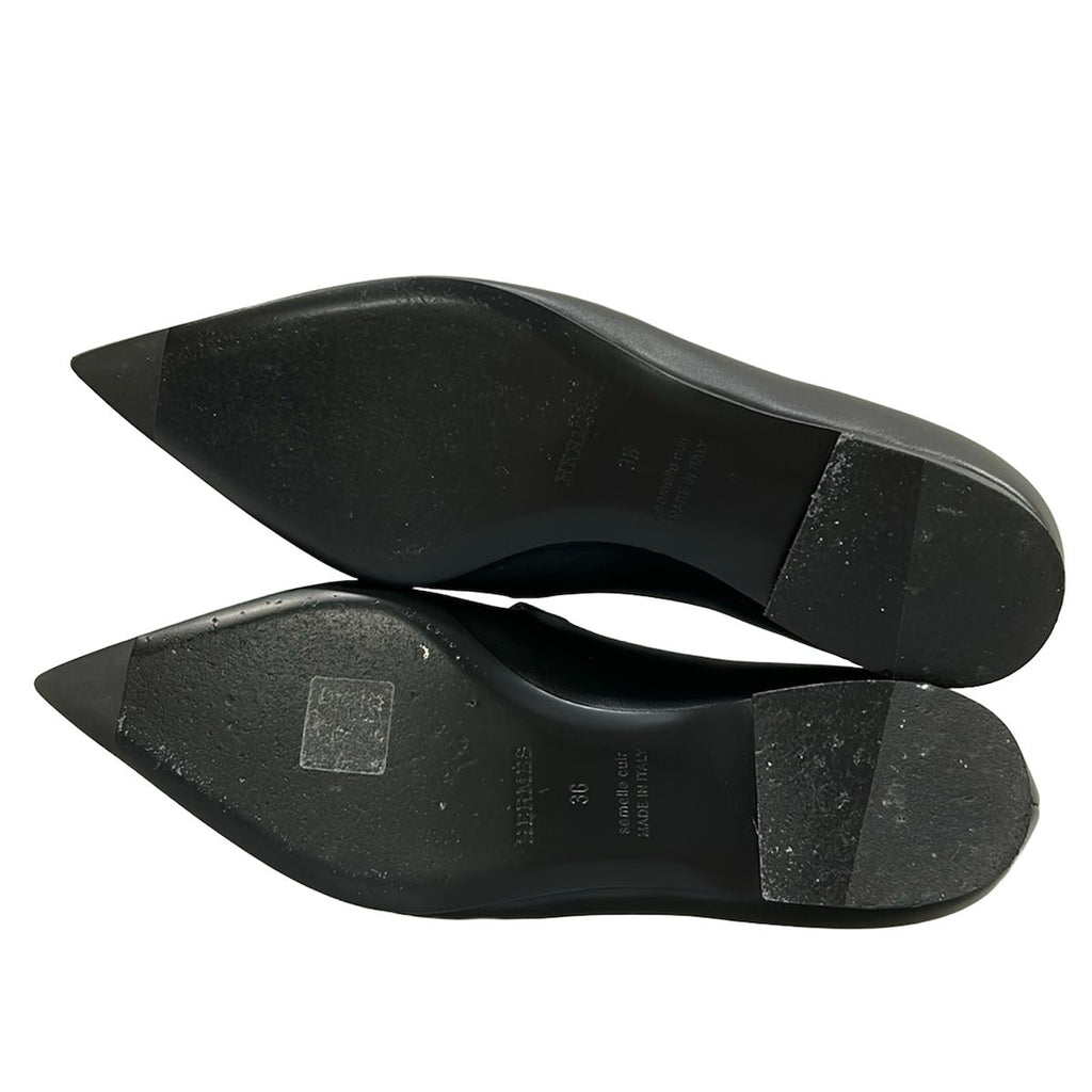Hermes Flat Shoes 36 Kelly Buckle Black Silver Leather — view 8