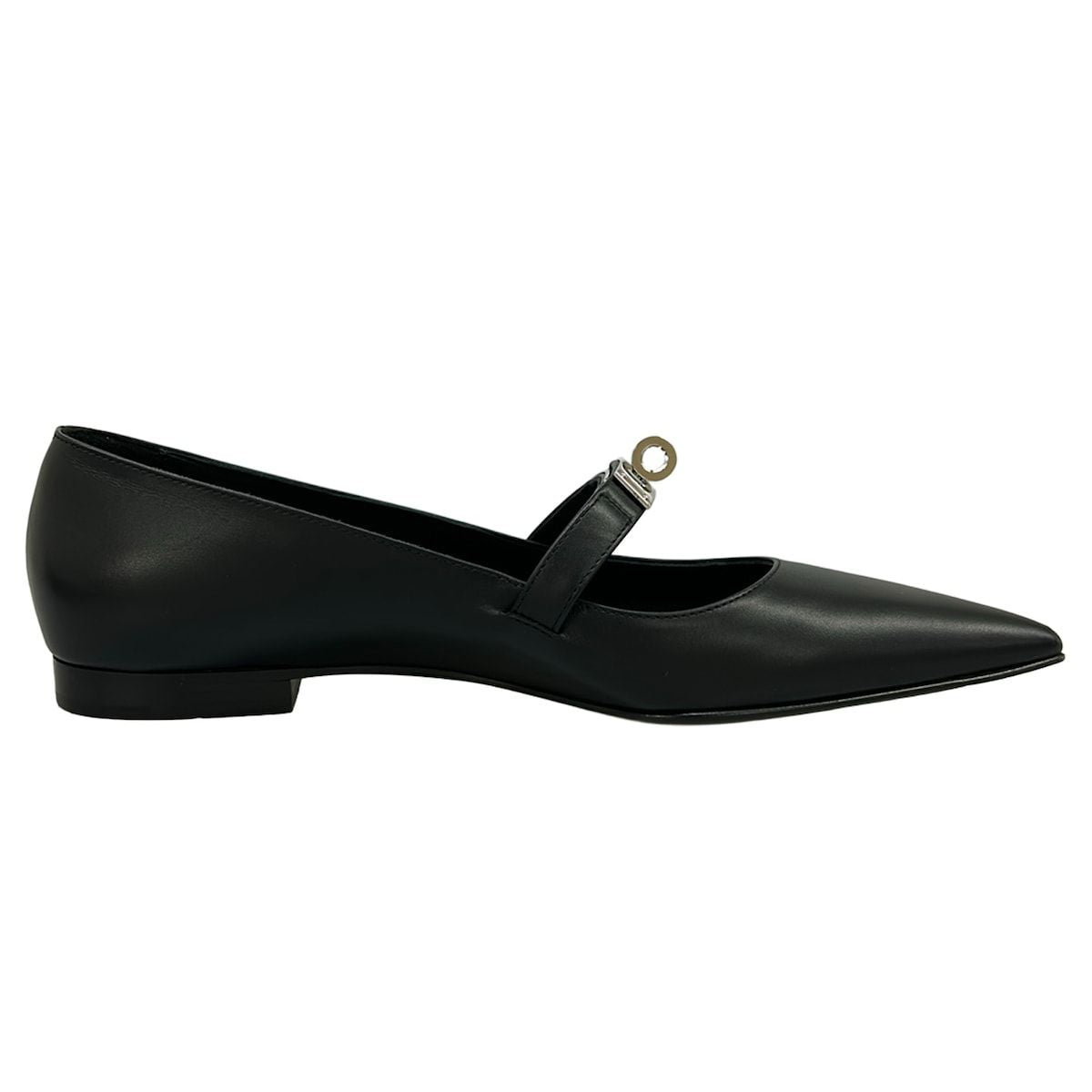 Hermes Flat Shoes 36 Kelly Buckle Black Silver Leather — view 2