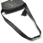 Chanel CC Logo Quilted Lambskin Leather Fringe Shoulder Bag Crossbody Black — view 7