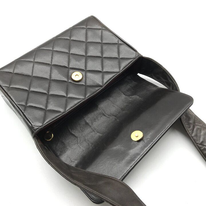 Chanel Quilted CC Logo Lambskin Leather Shoulder Bag Brown — view 8