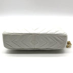 Chanel CC Logo Quilted Lambskin Leather Fringe Chain Shoulder Bag White — view 4
