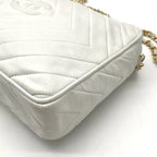 Chanel CC Logo Quilted Lambskin Leather Fringe Chain Shoulder Bag White — view 6