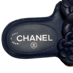 Chanel Camellia CC Logo Leather Sandals 35 Navy — view 5