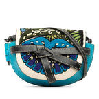 Loewe Gate Mini Floral Crossbody Shoulder Bag Pochette Blue Multicolor Leather