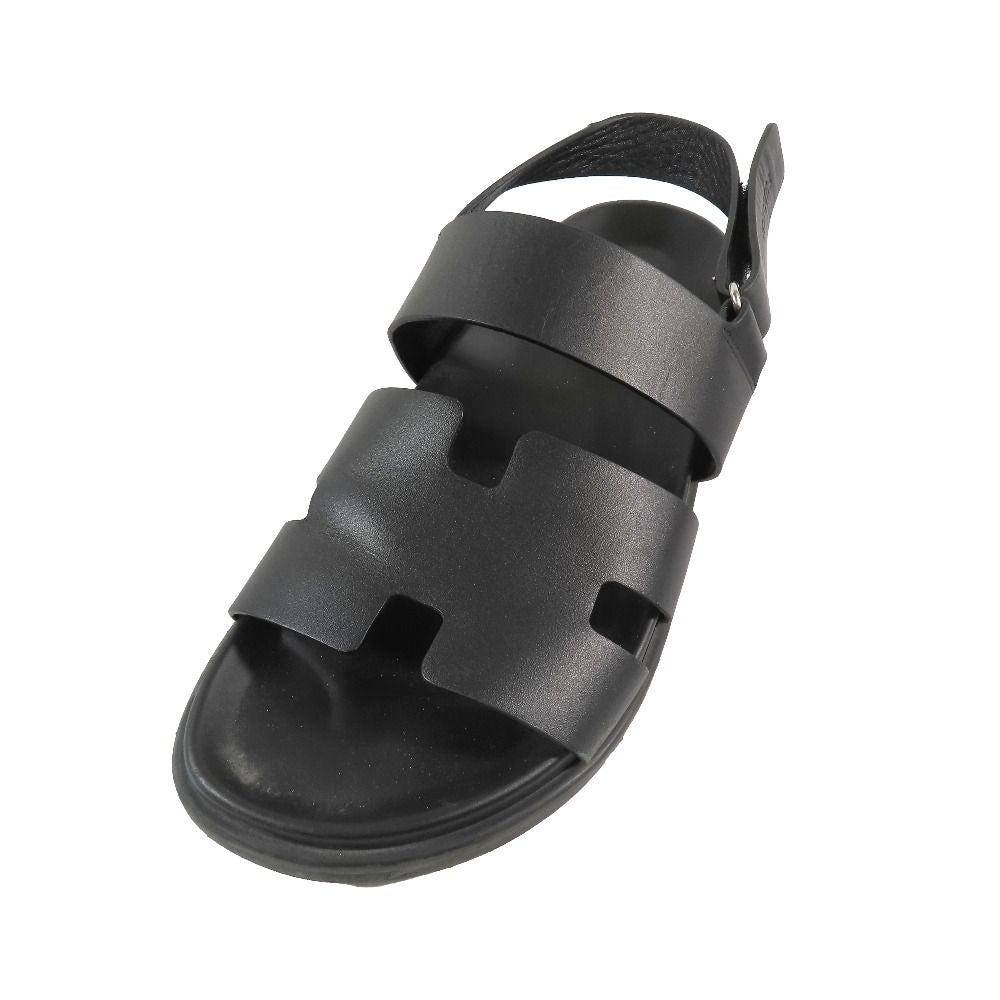 Hermes Genius Logo Leather Sandals Back Strap Techno Shoes 42 Black — view 4