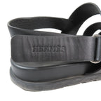 Hermes Genius Logo Leather Sandals Back Strap Techno Shoes 42 Black — view 6