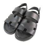 Hermes Genius Logo Leather Sandals Back Strap Techno Shoes 42 Black — view 3