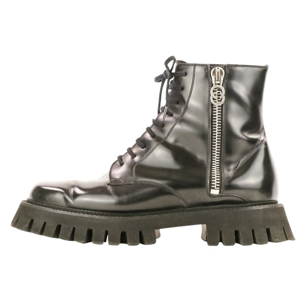 Gucci GG Logo Leather Side Zip Short Boots 7 Black — view 3