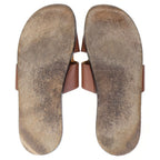 Hermes Izmir Logo Leather Flat Sandals Brown — view 5