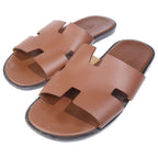 Hermes Izmir Logo Leather Flat Sandals Brown — view 2