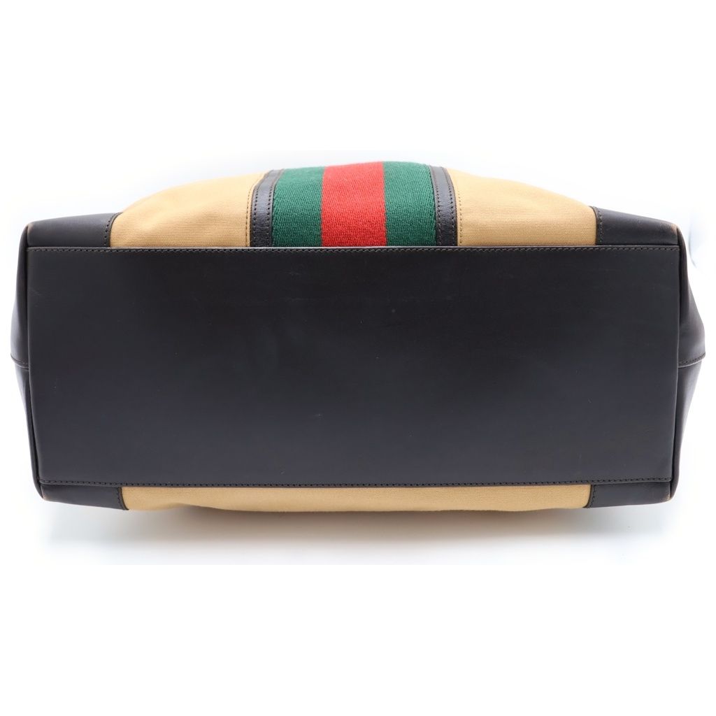 Gucci Tote Brown Camel Canvas Leather 002 Gold — view 5