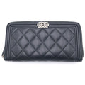 Chanel Zip Around Wallet Lambskin Silver