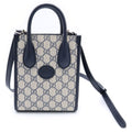 Gucci Interlocking 2-Way Mini Tote Shoulder Bag Navy Leather Silver