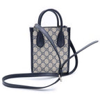Gucci Interlocking 2-Way Mini Tote Shoulder Bag Navy Leather Silver — view 2
