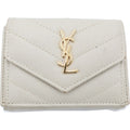 Saint Laurent Paris Trifold Wallet Compact Coin Case Ivory Leather Gold