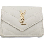 Saint Laurent Paris Trifold Wallet Compact Coin Case Ivory Leather Gold