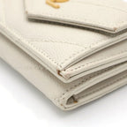 Saint Laurent Paris Trifold Wallet Compact Coin Case Ivory Leather Gold — view 5