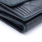 Chanel Trifold Wallet Compact Coin Case Black Caviar Leather Silver — view 5