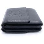 Chanel CC Logo Trifold Wallet Compact Coin Case Black Caviar Silver — view 3