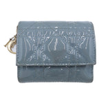 Dior Lotus Wallet Trifold Compact Coin Case Smoky Blue Cannage Patent Leather