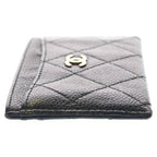 Chanel Quilted Card Case Business Holder Black Caviar Leather Gold — view 3