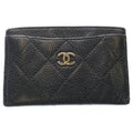 Chanel Quilted Card Case Business Holder Black Caviar Leather Gold