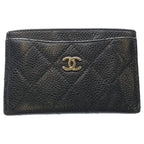 Chanel Quilted Card Case Business Holder Black Caviar Leather Gold