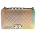 Chanel CC Logo Chain Shoulder Bag Rainbow Multicolor Caviar Leather