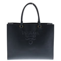Prada Saffiano Tote Shoulder Bag Black Leather Gold