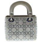 Dior Lady Cannage Rhinestone 2-Way Shoulder Bag Gray Satin Silver — view 2