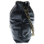 Chanel 22 Small CC Logo Shiny Calfskin Pouch Leather Chain Shoulder Bag Black — view 3