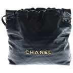 Chanel 22 Small CC Logo Shiny Calfskin Pouch Leather Chain Shoulder Bag Black