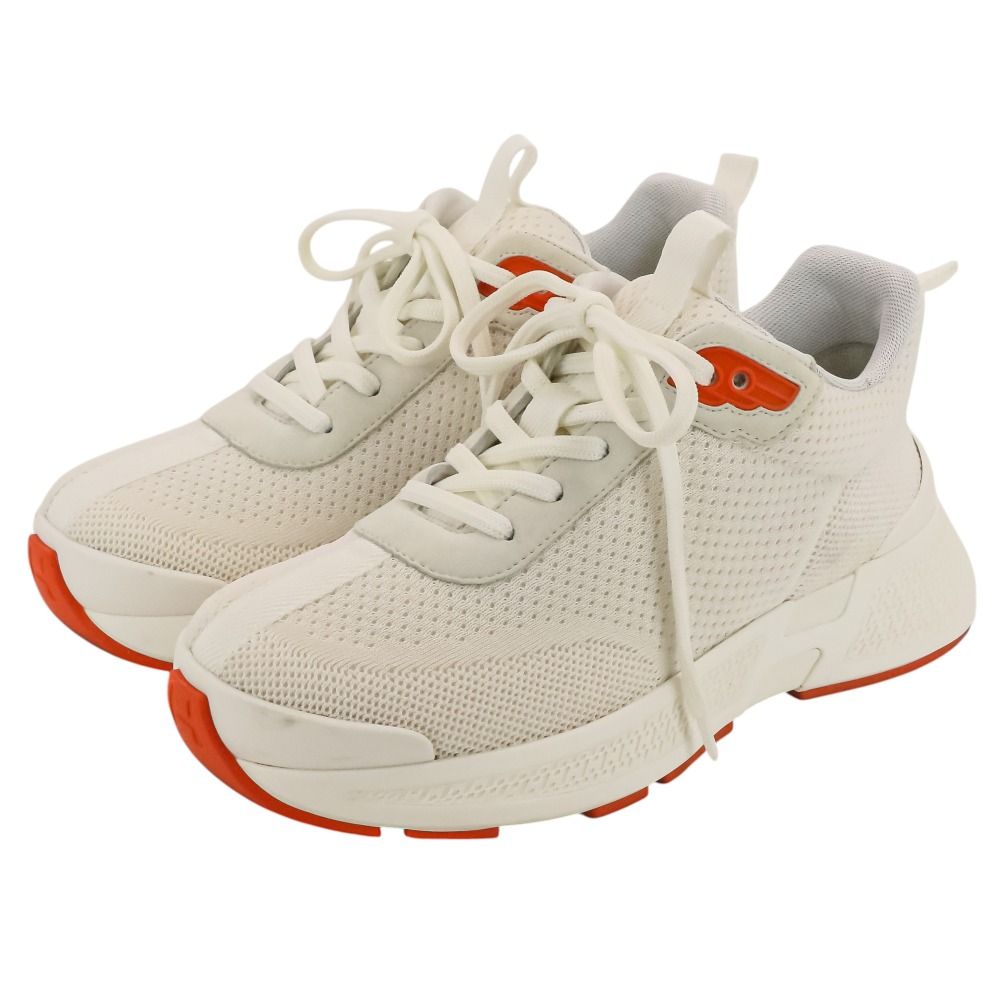 Hermes Sneakers 37.5 White Orange