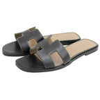 Hermes Oran Flat Sandals Shoes Black 36.5