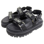 Celine Leather Fabric Sandals Bulky Shoes Black 38.5