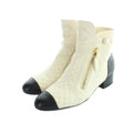 Chanel Short Boots Chunky Heels Contrast CC Logo Leather Quilted Embroidery