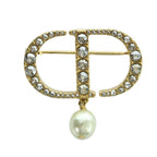 Dior Petit CD Brooch Resin Pearl Rhinestone Gold