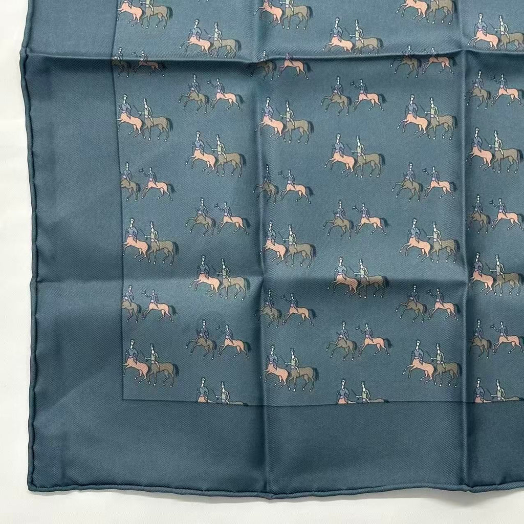 Hermes Scarf Silk Horse Print Handkerchief Blue — view 5