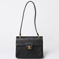 Chanel Quilted Bag CC Logo Caviar Leather Black Gold