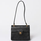 Chanel Quilted Bag CC Logo Caviar Leather Black Gold