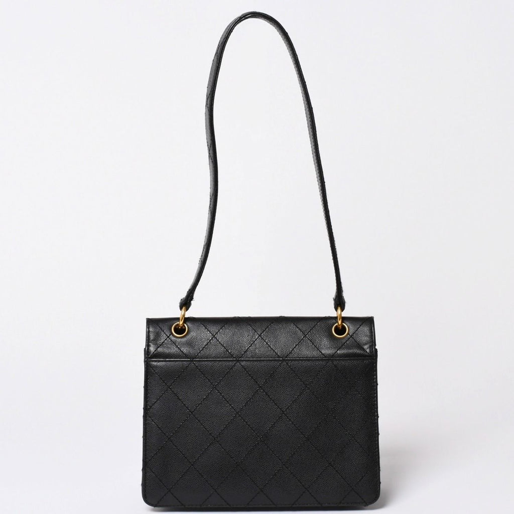 Chanel Quilted Bag CC Logo Caviar Leather Black Gold — view 2