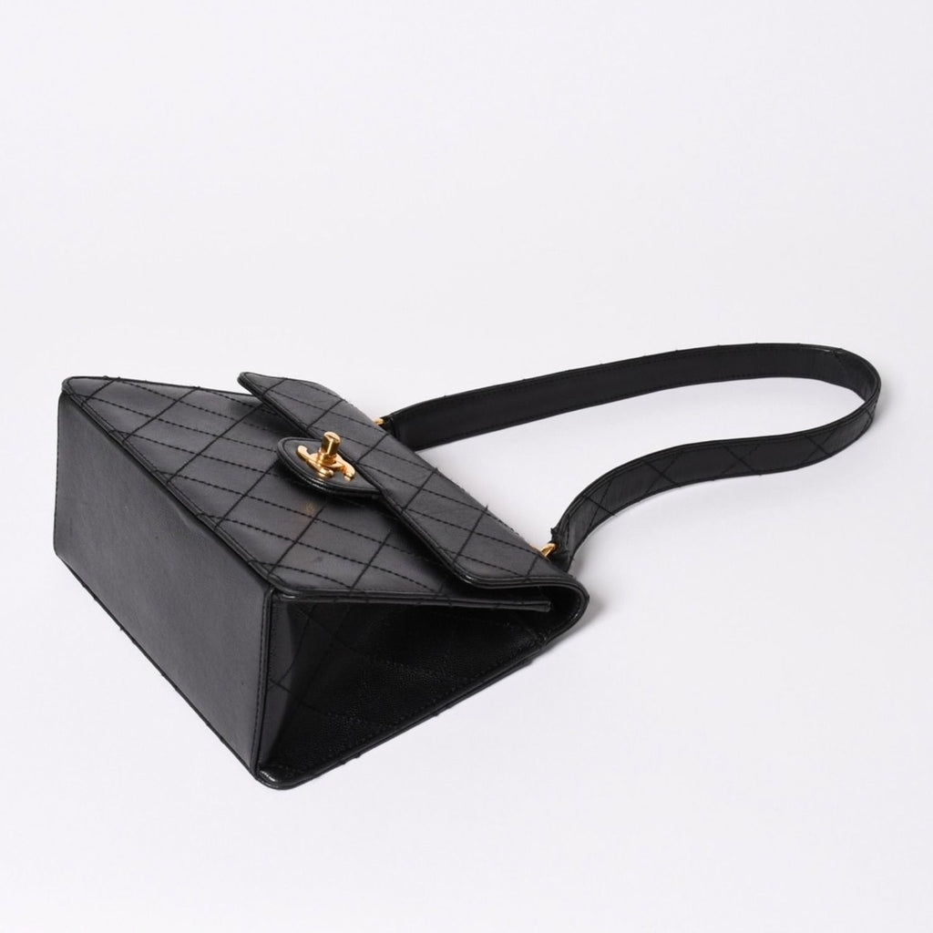 Chanel Quilted Bag CC Logo Caviar Leather Black Gold — view 6