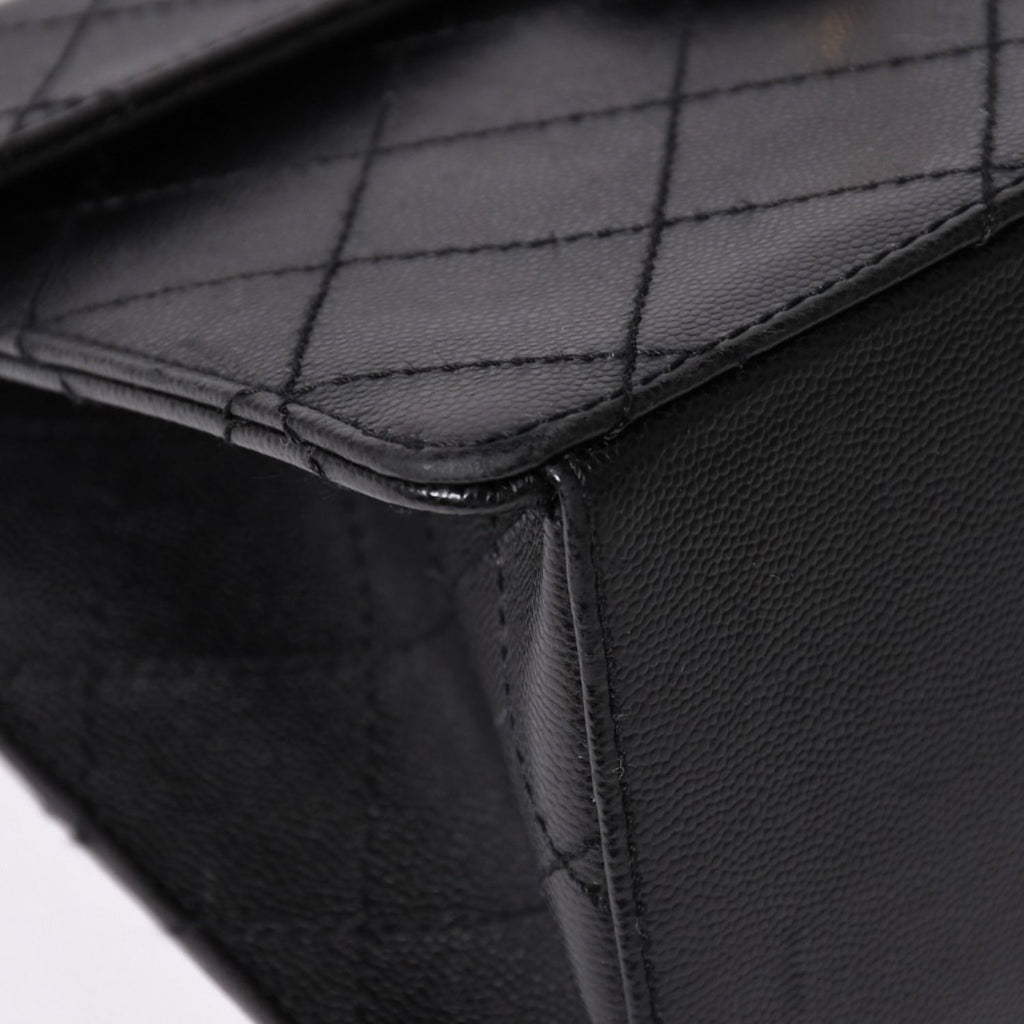 Chanel Quilted Bag CC Logo Caviar Leather Black Gold — view 8