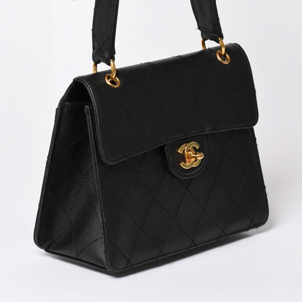 Chanel Quilted Bag CC Logo Caviar Leather Black Gold — view 3