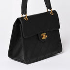 Chanel Quilted Bag CC Logo Caviar Leather Black Gold — view 3